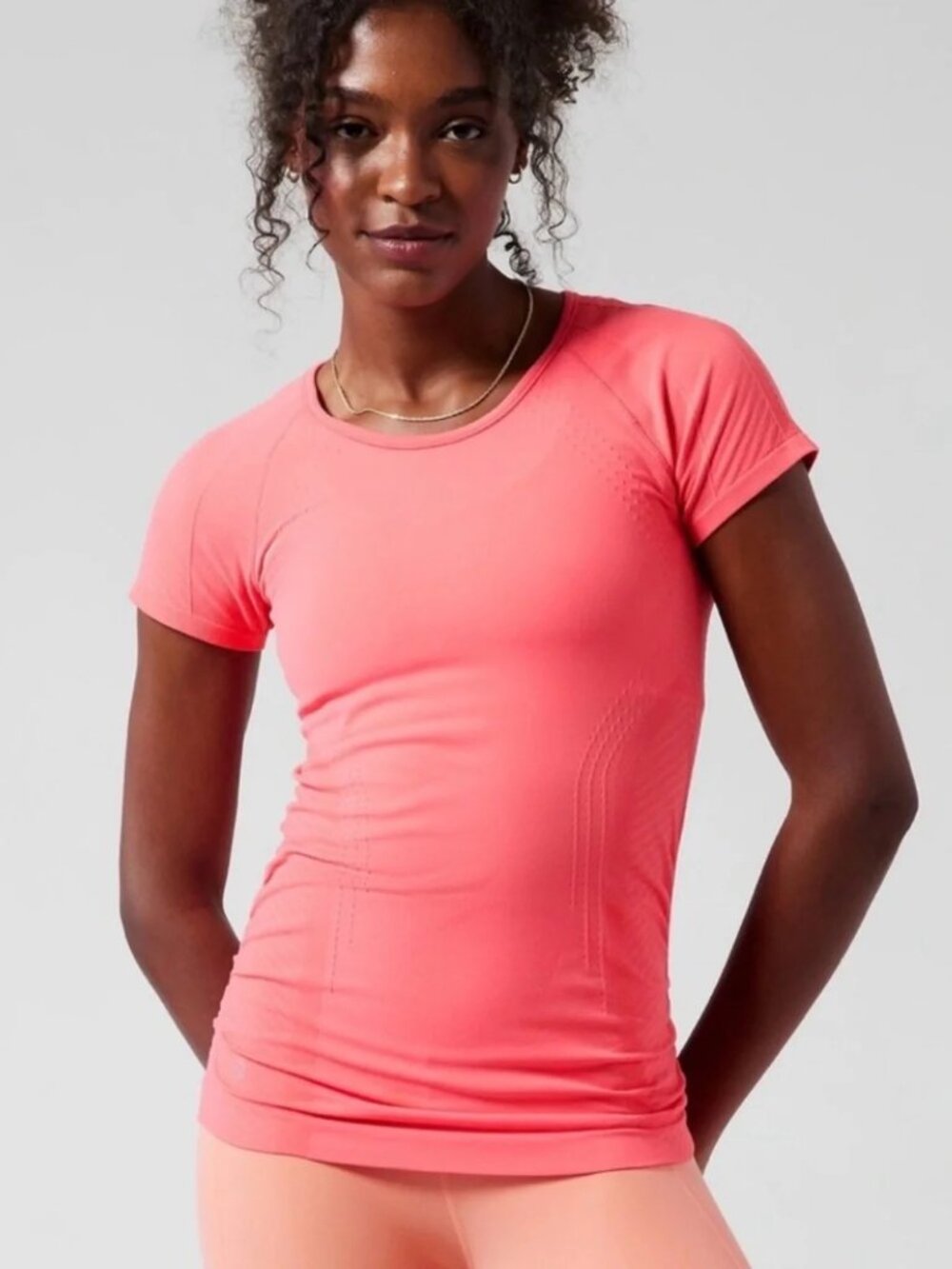 Athleta Speedlight Seamless Tee - Coral Flash - Size Large